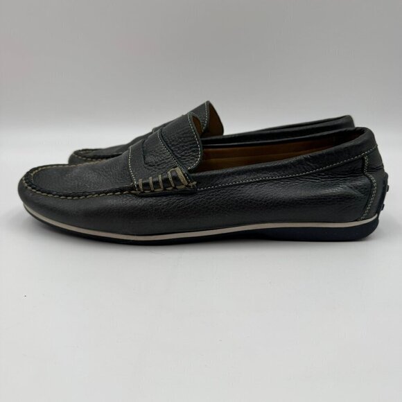 Peter Millar Mens Leather Penny Loafers Black Slip-On Shoes main image 6
